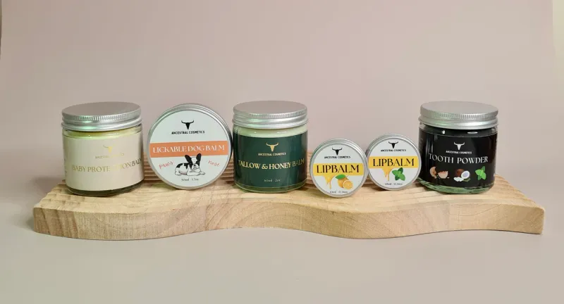 A photo of a selection of Ancestral Cosmetics' products.