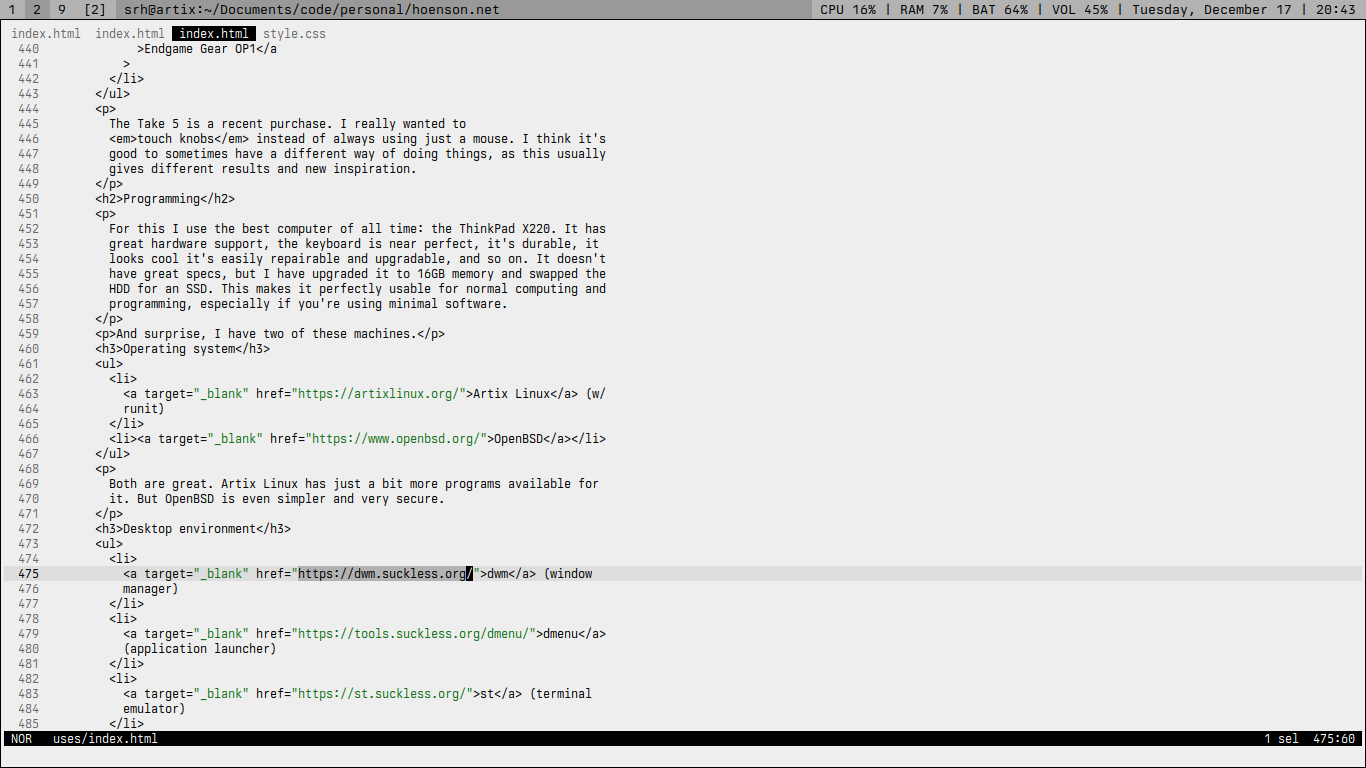 A screenshot of my Artix Linux desktop. It has a gray monochrome theme and it shows an open text editor.