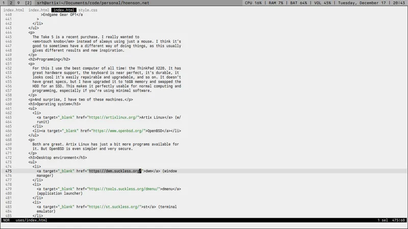 A screenshot of my Artix Linux desktop. It has a gray monochrome theme and it shows an open text editor.