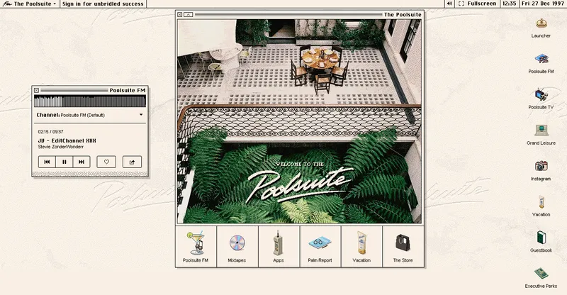 A screenshot of the Poolsuite FM interface. It has a retro interface.